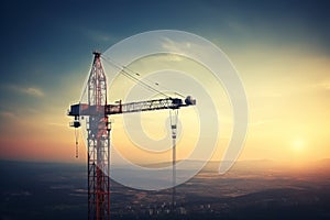 Building construction in progress. construction crane erecting an unfinished tall structure