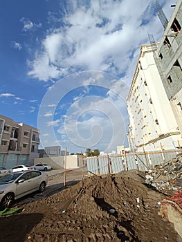 a building construction site against blue sky