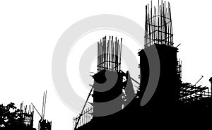 building construction site silhouette large steel columns