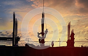 Building construction site in silhouette