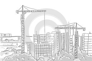 Building construction tower crane draw graphic design
