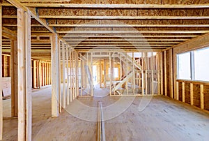 Building construction, wood framing new home under construction roof being built