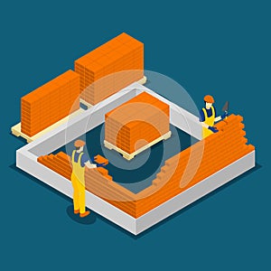 Building Construction Workers Isometric Banner