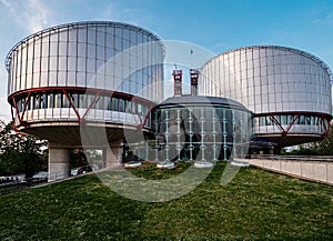 Building of the Court of Human Rights at sunset in Strasbourg