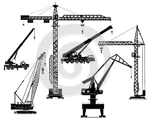 Building cranes set, silhouettes, vector