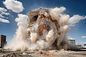 Building demolition by controlled implosion.