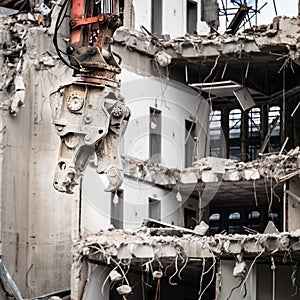 Building demolition by machinery for new construction.