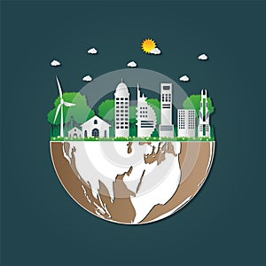 Building Ecology.Green cities help the world with eco-friendly concept ideas.vector illustration photo