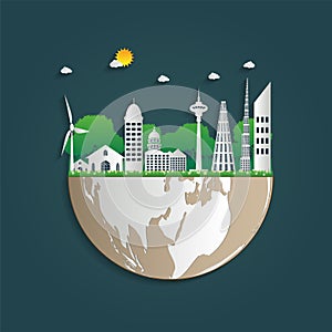 Building Ecology.Green cities help the world with eco-friendly concept ideas. illustration