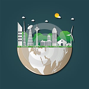 Building Ecology.Green cities help the world with eco-friendly concept ideas. illustration