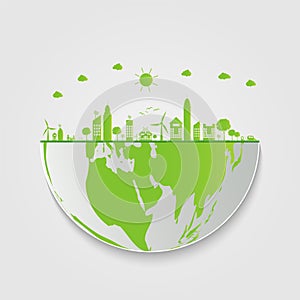 Building Ecology.Green cities help the world with eco-friendly concept ideas. illustration