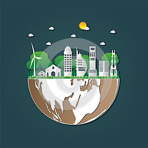 Building Ecology.Green cities help the world with eco-friendly concept ideas.vector illustration