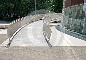 Building entrance with ramp for wheelchair