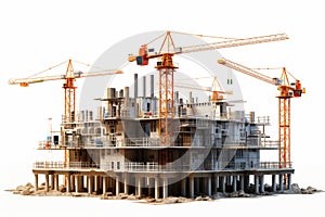 Building evolution Under construction structure isolated against a clean white background