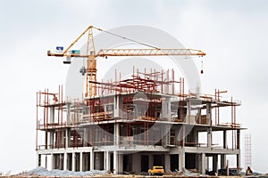 Building evolution Under construction structure isolated against a clean white background