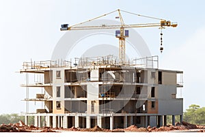 Building evolution Under construction structure isolated against a clean white background