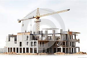 Building evolution Under construction structure isolated against a clean white background