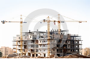 Building evolution Under construction structure isolated against a clean white background