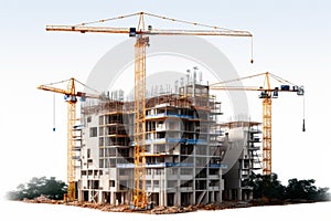 Building evolution Under construction structure isolated against a clean white background