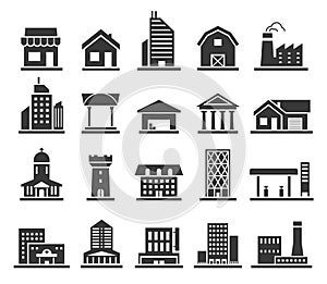 Building facade construction and town home icon set