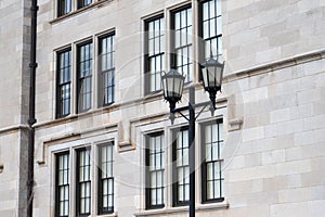 Building facade and lamppost