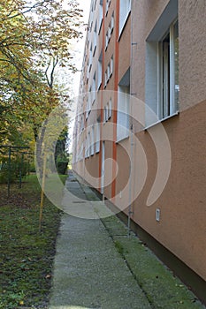 Building facade with sidewalk