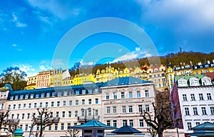 Building facades in Karlovy Vary, Czech Republic