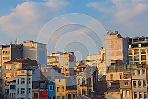 Building facades at sunset in old Istambul, Turkey