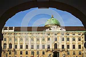 Building of the famous Hofburg Palace in the center of Vienna and Heldenplatz, Austria