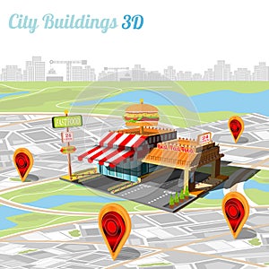 Building of fast food and location on city map
