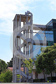 building with fire escapes, Fire Escape stairs on the building wall