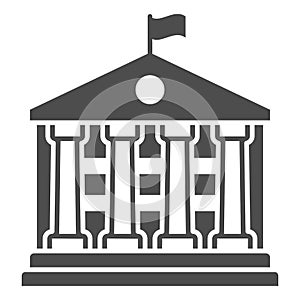 Building with flag and columns solid icon, official department concept, custom house vector sign on white background