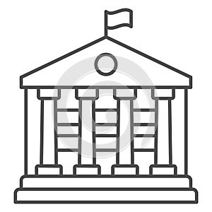 Building with flag and columns thin line icon, official department concept, custom house vector sign on white background