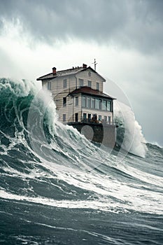 Building floating on large wave tsunami
