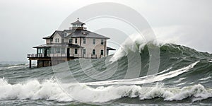 Building floating on large wave tsunami