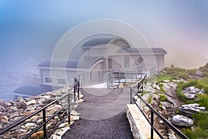 Building in fog, on Grandfather Mountain, near Linville