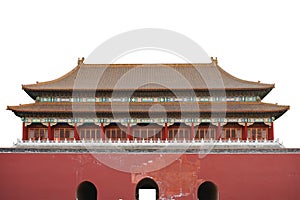 Building at Forbidden City palace complex in central Beijing China isolated on white background