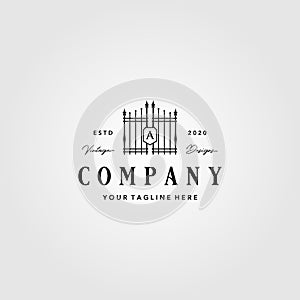 Building gate fence logo vintage vector illustration design