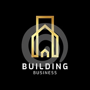 Building gold line logo icon template. Vetor illustration. Modern design