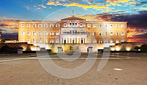 Building of Greek parliament in Syntagma square, Athens, Greece photo