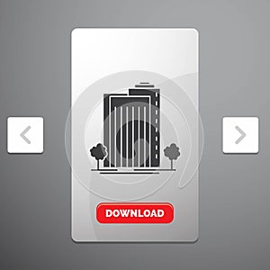 Building, Green, Plant, City, Smart Glyph Icon in Carousal Pagination Slider Design & Red Download Button