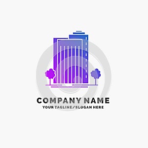 Building, Green, Plant, City, Smart Purple Business Logo Template. Place for Tagline photo