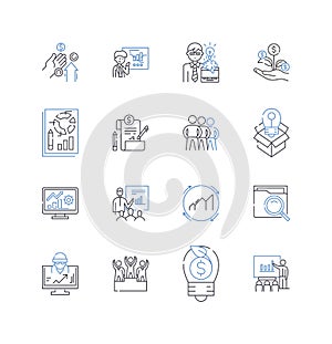 Building growth line icons collection. Expansion, Development, Progress, Advancement, Flourishing, Expansionary, Booming