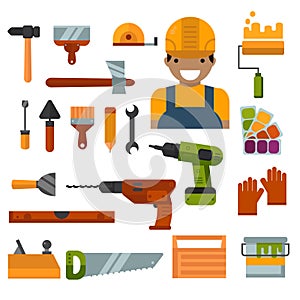 Building, home repair and decoration works tools vector.