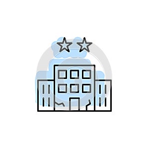 Building, hotel, two, stars with color shadow vector icon in hotel service set
