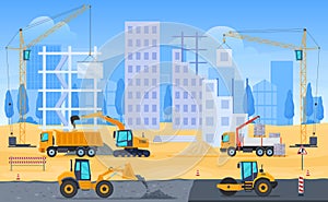 Building house construction site vector flat cartoon illustration. Architectural industrial process
