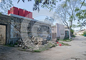 Building a house, a mountain of stone blocks