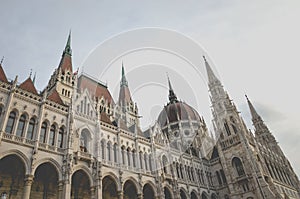 Building of the Hungarian Parliament Orszaghaz in Budapest, Hungary. The seat of the National Assembly. House built in neo-gothic