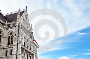 Building of the Hungarian Parliament Orszaghaz in Budapest, Hungary. The seat of the National Assembly. House built in neo-gothic