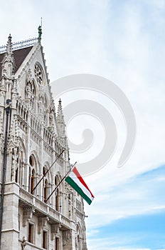 Building of the Hungarian Parliament Orszaghaz in Budapest, Hungary. The seat of the National Assembly. House built in neo-gothic